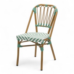 chaise de terrasse tressée vert et blanc extérieur intérieur aluminium polyrotin Bistromania chaise AIX polyéthylène