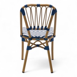 chaise de terrasse tressée bleu et blanc extérieur intérieur aluminium polyrotin Bistromania chaise AIX polyéthylène