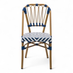 chaise de terrasse tressée bleu et blanc extérieur intérieur aluminium polyrotin Bistromania chaise AIX polyéthylène