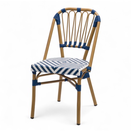 chaise de terrasse tressée bleu et blanc extérieur intérieur aluminium polyrotin Bistromania chaise AIX polyéthylène chaise de terrasse tressée bleu et blanc extérieur intérieur aluminium polyrotin Bistromania chaise AIX polyéthylène