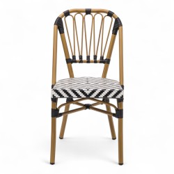 chaise de terrasse tressée noir et blanc extérieur intérieur aluminium polyrotin Bistromania chaise AIX polyéthylène