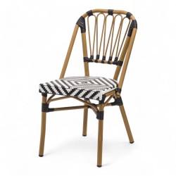 chaise de terrasse tressée noir et blanc extérieur intérieur aluminium polyrotin Bistromania chaise AIX polyéthylène