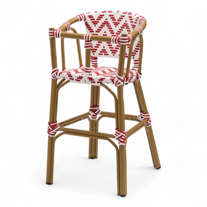 chaise pour bébé de terrasse restaurant Bistromania tressage rouge blanc extérieur ALMA