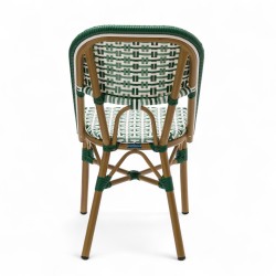 chaise extérieur bistrot professionnel aluminium couleur rotin tressage vert blanc