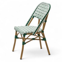 chaise extérieur bistrot professionnel aluminium couleur rotin tressage vert blanc