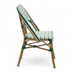 chaise extérieur bistrot professionnel aluminium couleur rotin tressage vert blanc