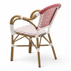 fauteuil de terrasse restaurant chr biarritz polyrotin rouge et blanc aluminium couleur rotin
