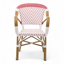fauteuil de terrasse restaurant chr biarritz polyrotin rouge et blanc aluminium couleur rotin