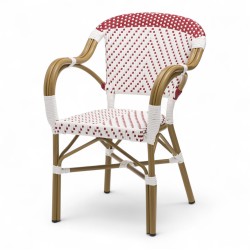 fauteuil de terrasse restaurant chr biarritz polyrotin rouge et blanc aluminium couleur rotin