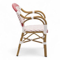 fauteuil de terrasse restaurant chr biarritz polyrotin rouge et blanc aluminium couleur rotin