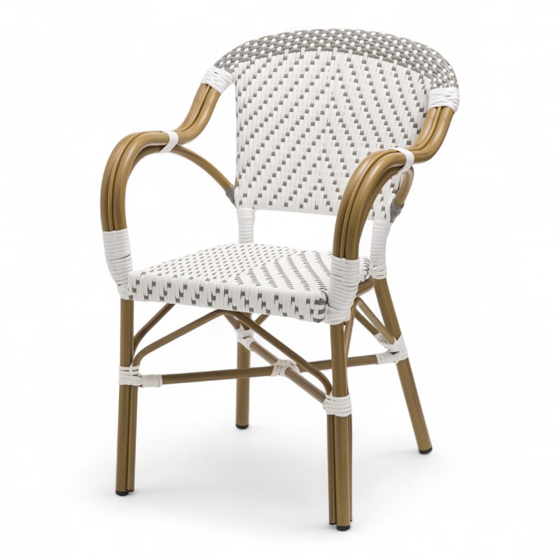 fauteuil de terrasse professionnel tressage gris et blanc empilable