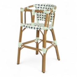 chaise haute bébé parisienne tressée design rotin bleu et blanc