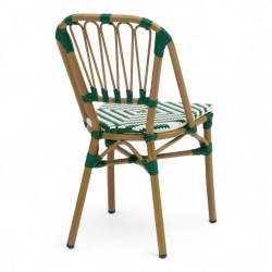 chaise de terrasse tressée vert foncé et blanc extérieur intérieur aluminium polyrotin Bistromania chaise AIX polyéthylène