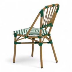 chaise de terrasse tressée vert foncé et blanc extérieur intérieur aluminium polyrotin Bistromania chaise AIX polyéthylène