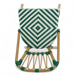 chaise de terrasse tressée vert foncé et blanc extérieur intérieur aluminium polyrotin Bistromania chaise AIX polyéthylène