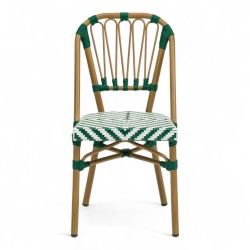 chaise de terrasse tressée vert foncé et blanc extérieur intérieur aluminium polyrotin Bistromania chaise AIX polyéthylène