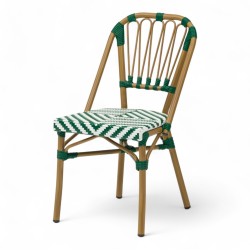 chaise de terrasse tressée vert foncé et blanc extérieur intérieur aluminium polyrotin Bistromania chaise AIX polyéthylène