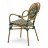 Fauteuil de terrasse GARROS tressé vert orange. Fauteuil d'extérieur Bistromania aluminium polyrotin