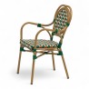 Fauteuil de terrasse GARROS tressé vert orange. Fauteuil d'extérieur Bistromania aluminium polyrotin