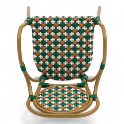 Fauteuil de terrasse GARROS tressé vert orange. Fauteuil d'extérieur Bistromania aluminium polyrotin