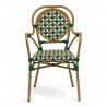 Fauteuil de terrasse GARROS tressé vert orange. Fauteuil d'extérieur Bistromania aluminium polyrotin