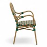 Fauteuil de terrasse GARROS tressé vert orange. Fauteuil d'extérieur Bistromania aluminium polyrotin