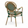 Fauteuil de terrasse GARROS tressé vert orange. Fauteuil d'extérieur Bistromania aluminium polyrotin