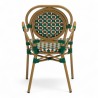 Fauteuil de terrasse GARROS tressé vert orange. Fauteuil d'extérieur Bistromania aluminium polyrotin