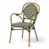 Fauteuil de terrasse GARROS tressé vert orange. Fauteuil d'extérieur Bistromania aluminium polyrotin