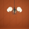 Lustre BISTRO - Métal noir et doré - 5 Globes Blancs Opalins