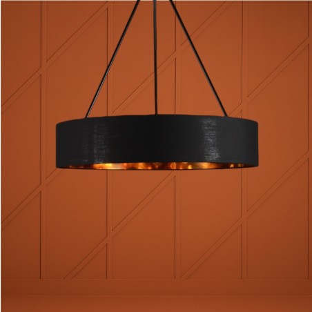 Lustre design moderne VERONE en Métal et Tissu Noir et Doré Lustre design moderne VERONE en Métal et Tissu Noir et Doré