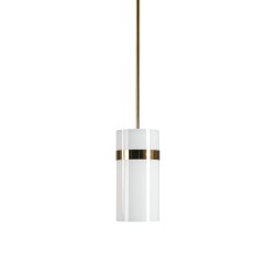 Suspension VENISE cylindrée Bistromania, blanche et dorée, chaleureux luminaire d'intérieur