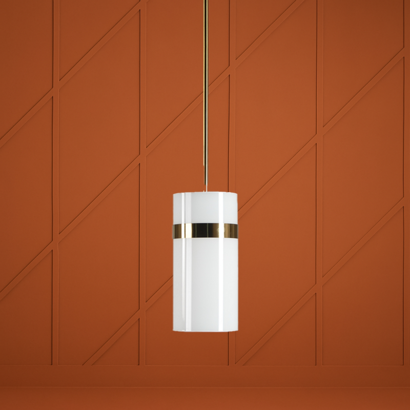 Suspension VENISE cylindrée Bistromania, blanche et dorée, chaleureux luminaire d'intérieur