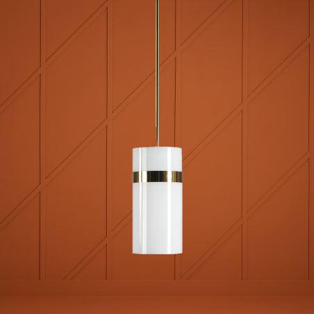 Suspension VENISE cylindrée Bistromania, blanche et dorée, chaleureux luminaire d'intérieur Suspension VENISE cylindrée Bistromania, blanche et dorée, chaleureux luminaire d'intérieur