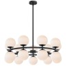 Lustre design noir mat avec 18 globes en verre blanc opalin – éclairage moderne et élégant pour salle à manger ou salon