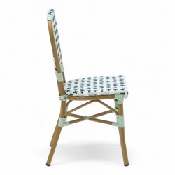 chaise de terrasse parisienne rotin gatti drucker AUTEUIL tressage bleu vert et blanc