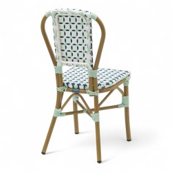 chaise de terrasse parisienne rotin gatti drucker AUTEUIL tressage bleu vert et blanc