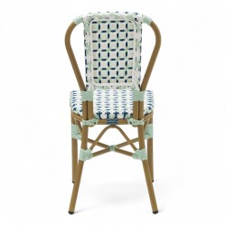 chaise de terrasse parisienne rotin gatti drucker AUTEUIL tressage bleu vert et blanc