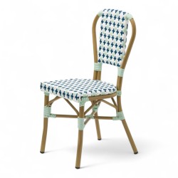 chaise de terrasse parisienne rotin gatti drucker AUTEUIL tressage bleu vert et blanc