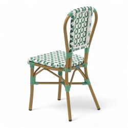 Chaise de terrasse AUTEUIL - Rotin - Tressage Vert Foncé Vert et Blanc