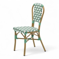 Chaise de terrasse AUTEUIL - Rotin - Tressage Vert Foncé Vert et Blanc