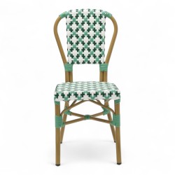 Chaise de terrasse AUTEUIL - Rotin - Tressage Vert Foncé Vert et Blanc