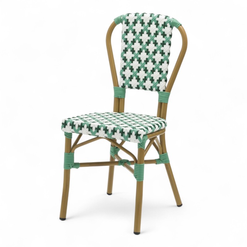 chaise de terrasse parisienne rotin gatti drucker AUTEUIL tressage bleu vert et blanc