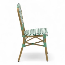 Chaise de terrasse AUTEUIL - Rotin - Tressage Vert Foncé Vert et Blanc