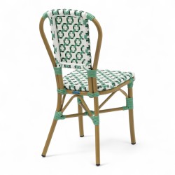 Chaise de terrasse AUTEUIL - Rotin - Tressage Vert Foncé Vert et Blanc