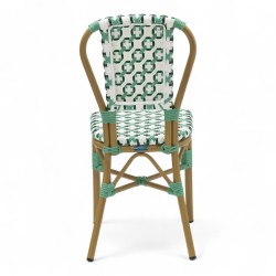 Chaise de terrasse AUTEUIL - Rotin - Tressage Vert Foncé Vert et Blanc