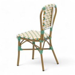 chaise de terrasse parisienne  AUTEUIL en aluminium couleur rotin style gatti drucker tressage jaune blanc et vert