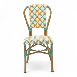 chaise de terrasse parisienne  AUTEUIL en aluminium couleur rotin style gatti drucker tressage jaune blanc et vert