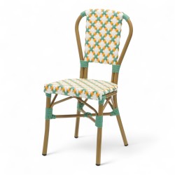 chaise de terrasse parisienne  AUTEUIL en aluminium couleur rotin style gatti drucker tressage jaune blanc et vert