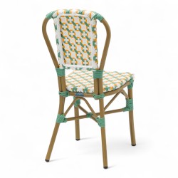 chaise de terrasse parisienne  AUTEUIL en aluminium couleur rotin style gatti drucker tressage jaune blanc et vert
